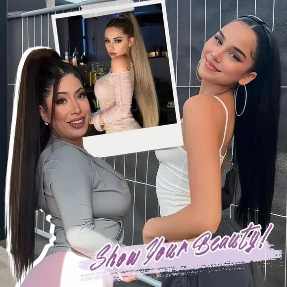 Drawstring Ponytail Extension Long Straight Clip-In Hairpiece for Women Black - Picture 7 of 7